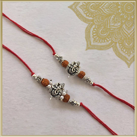 Oxidised Ganesha Rudraksha Rakhi (Pair)