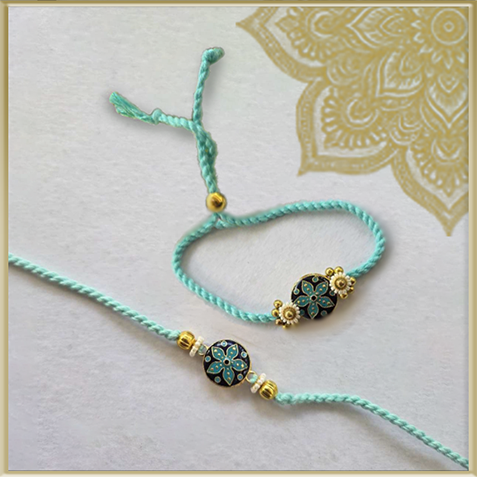Aqua Floral Rakhi Set (Sibling Combo)