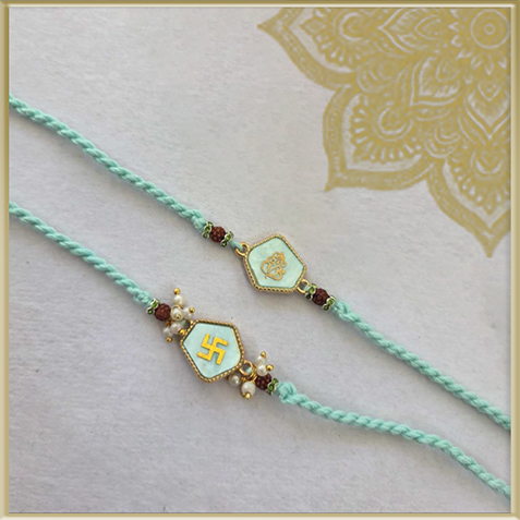 Ganesh & Swastik Rakhi Set (Aqua Edition)