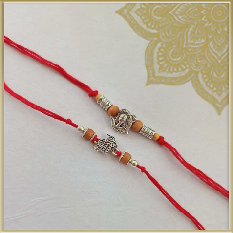 Ganesha & Krishna Rudraksha Rakhi Set